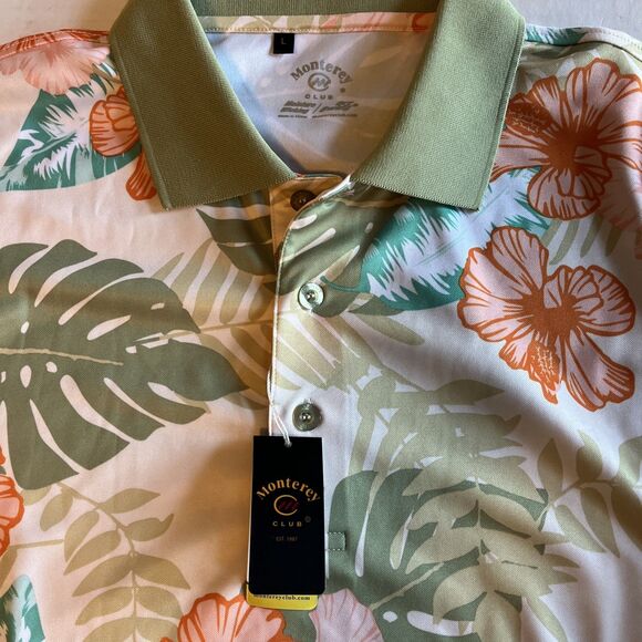 Monterey Club Golf Shirt Men's L Sage Polo Moisture Wicking Dry Swing Tropical - Picture 3 of 10